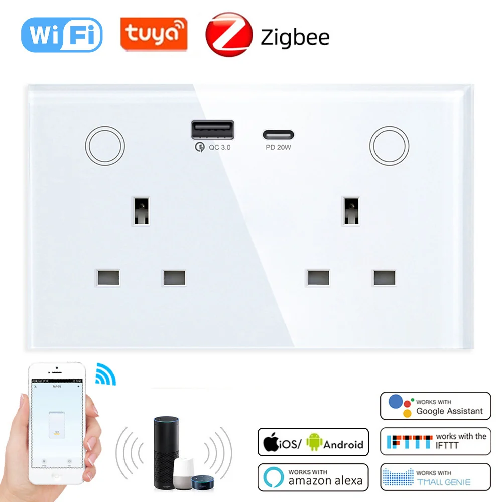 Gopeta, WiFi 13A UK Double Socket with 2 USB outlets (USB-A & USB-C)