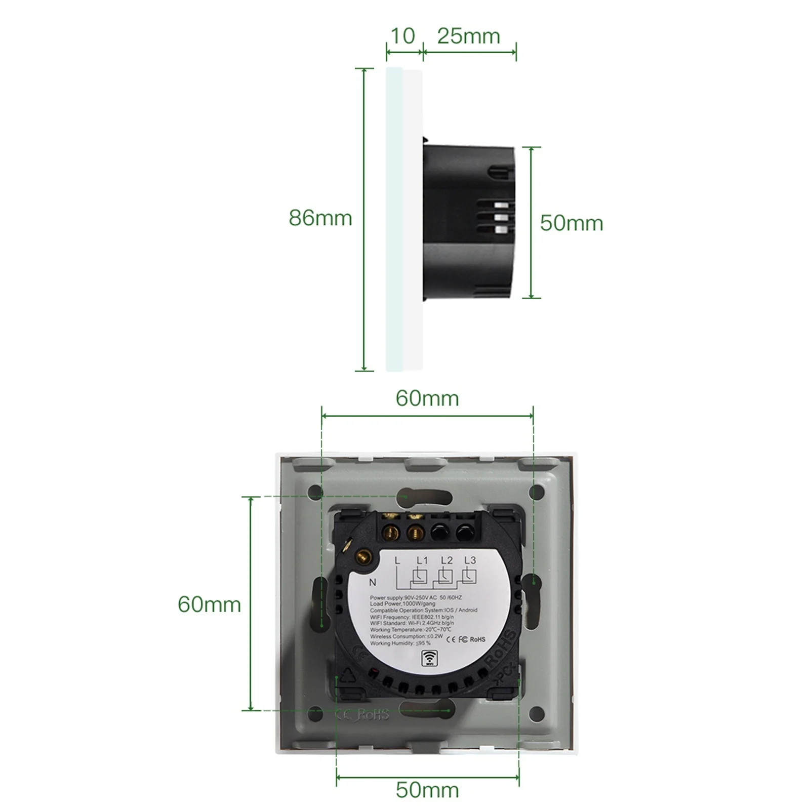Gopeta, Smart Wi-Fi 20A Double Pole Touch Switch for High Power Appliances