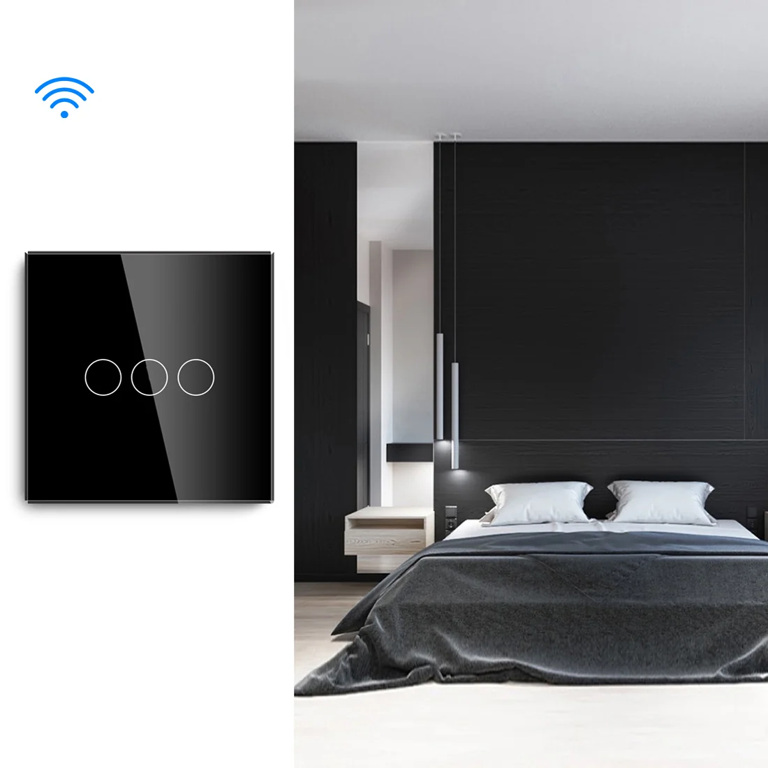 Gopeta, 3-Gang Smart Wi-Fi Touch Switch 600W with Glass Panel