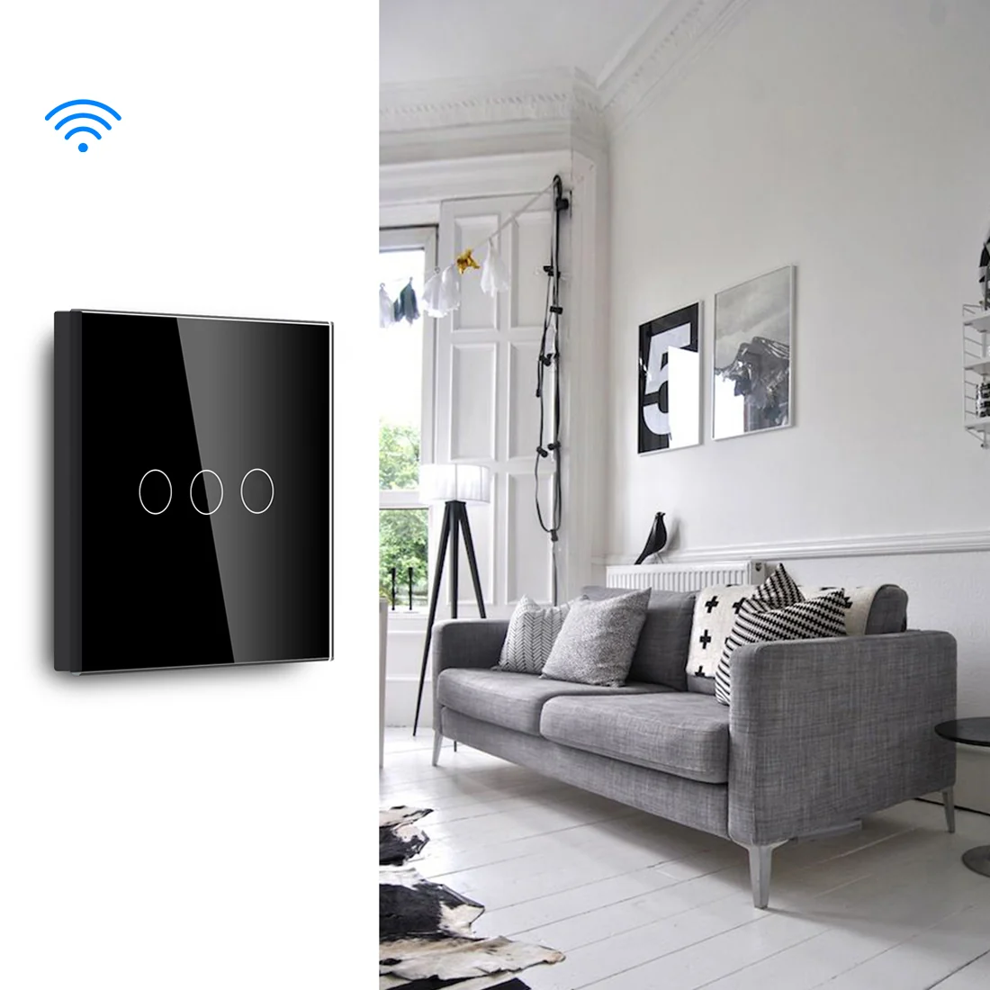 Gopeta, 3-Gang Smart Wi-Fi Touch Switch 600W with Glass Panel