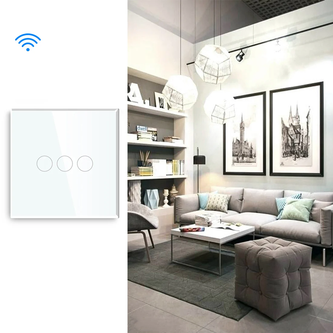 Gopeta, 3-Gang Smart Wi-Fi Touch Switch 600W with Glass Panel