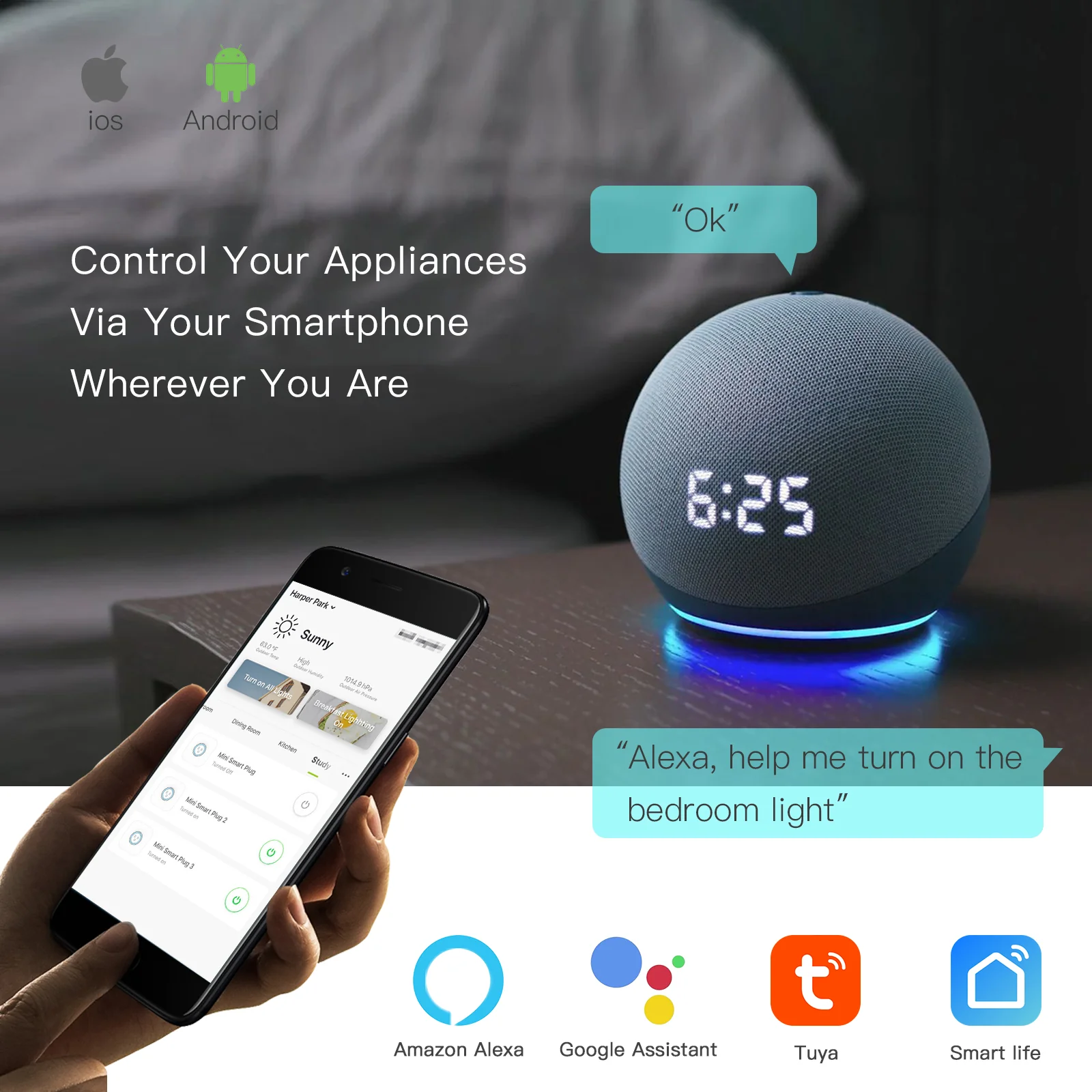 Gopeta, 4-Gang Smart Wi-Fi Touch Switch 600W with Glass Panel