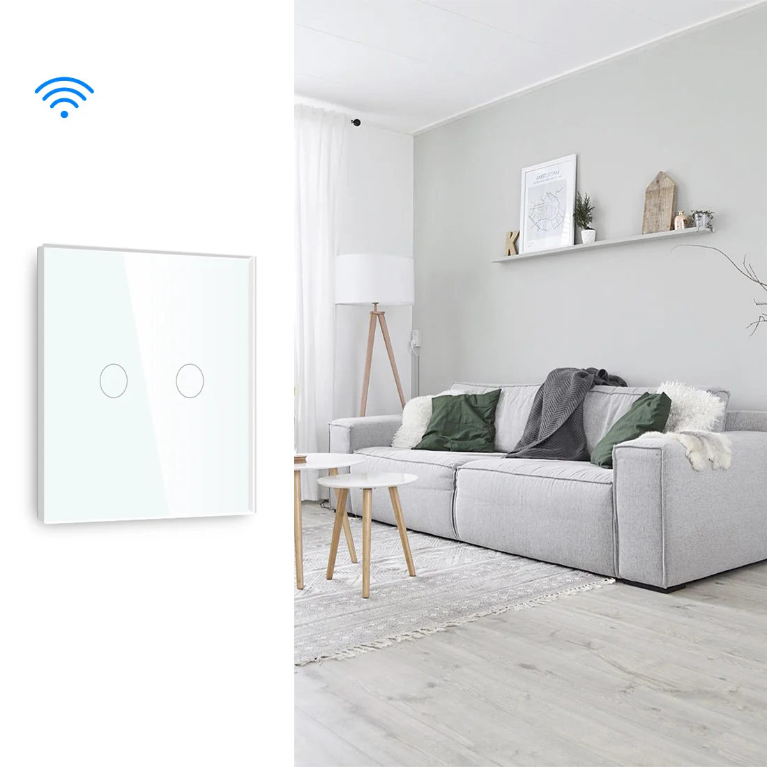 Gopeta, 2-Gang Smart Wi-Fi Touch Switch 600W with Glass Panel