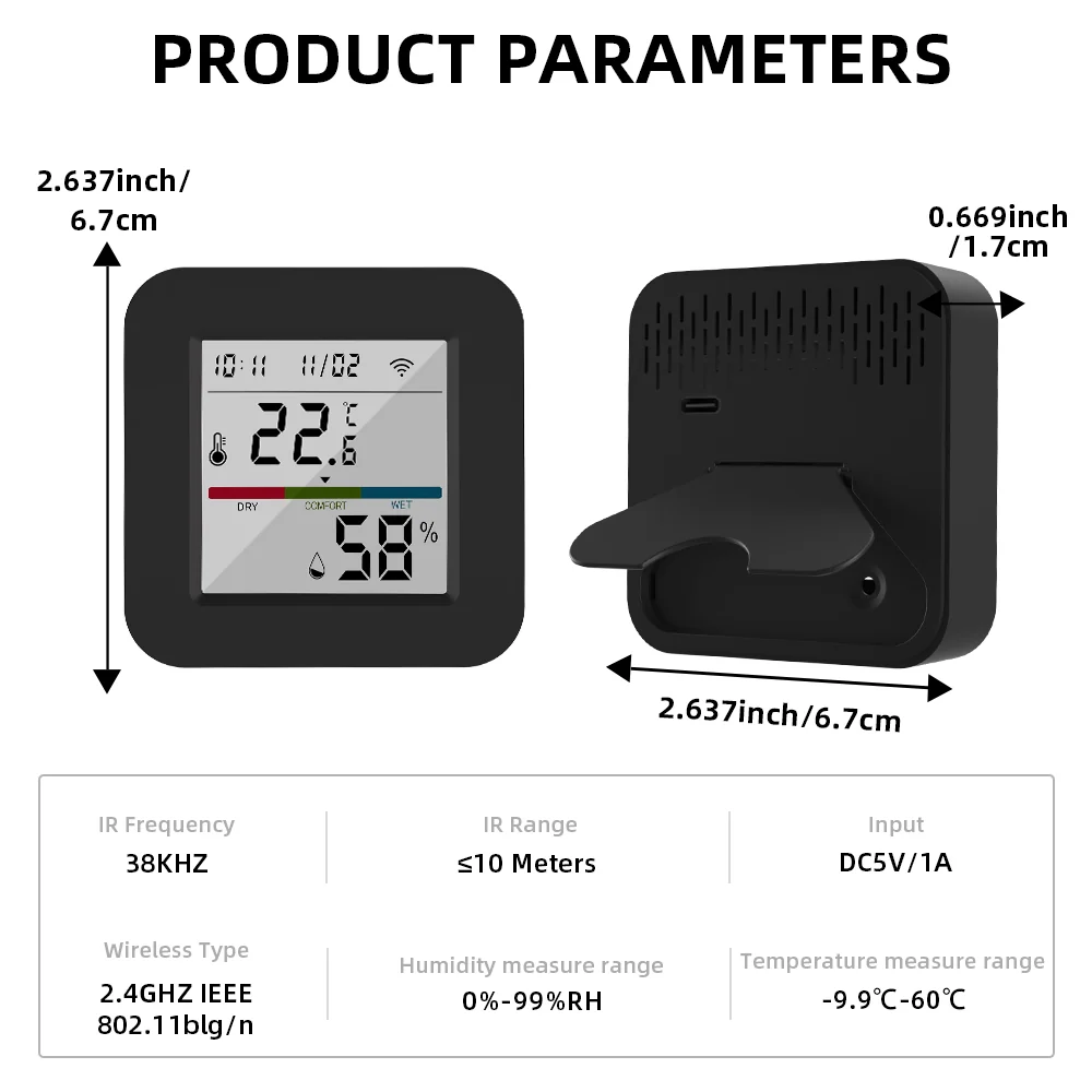 Gopeta, Tuya Smart WiFi Remote Control with Temperature & Humidity Monitor and Screen