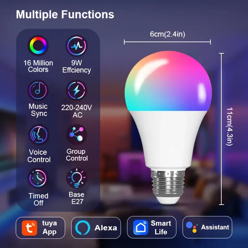 Gopeta, TUYA Smart WiFi Bulb RGB+CW (2700–6500K) – WiFi & Bluetooth Dual Mode