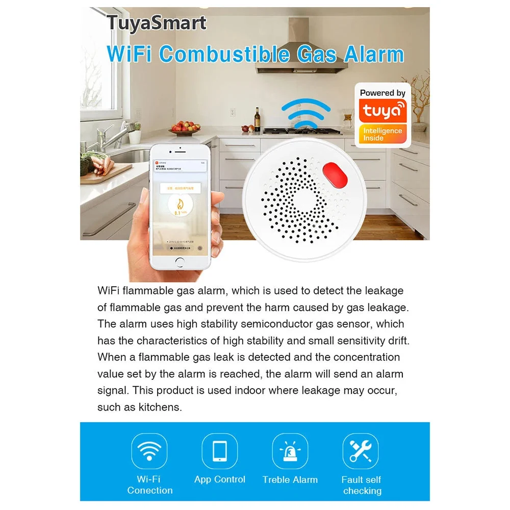 Gopeta, Smart WiFi Gas Leak Sensor – 220V AC Plug-In