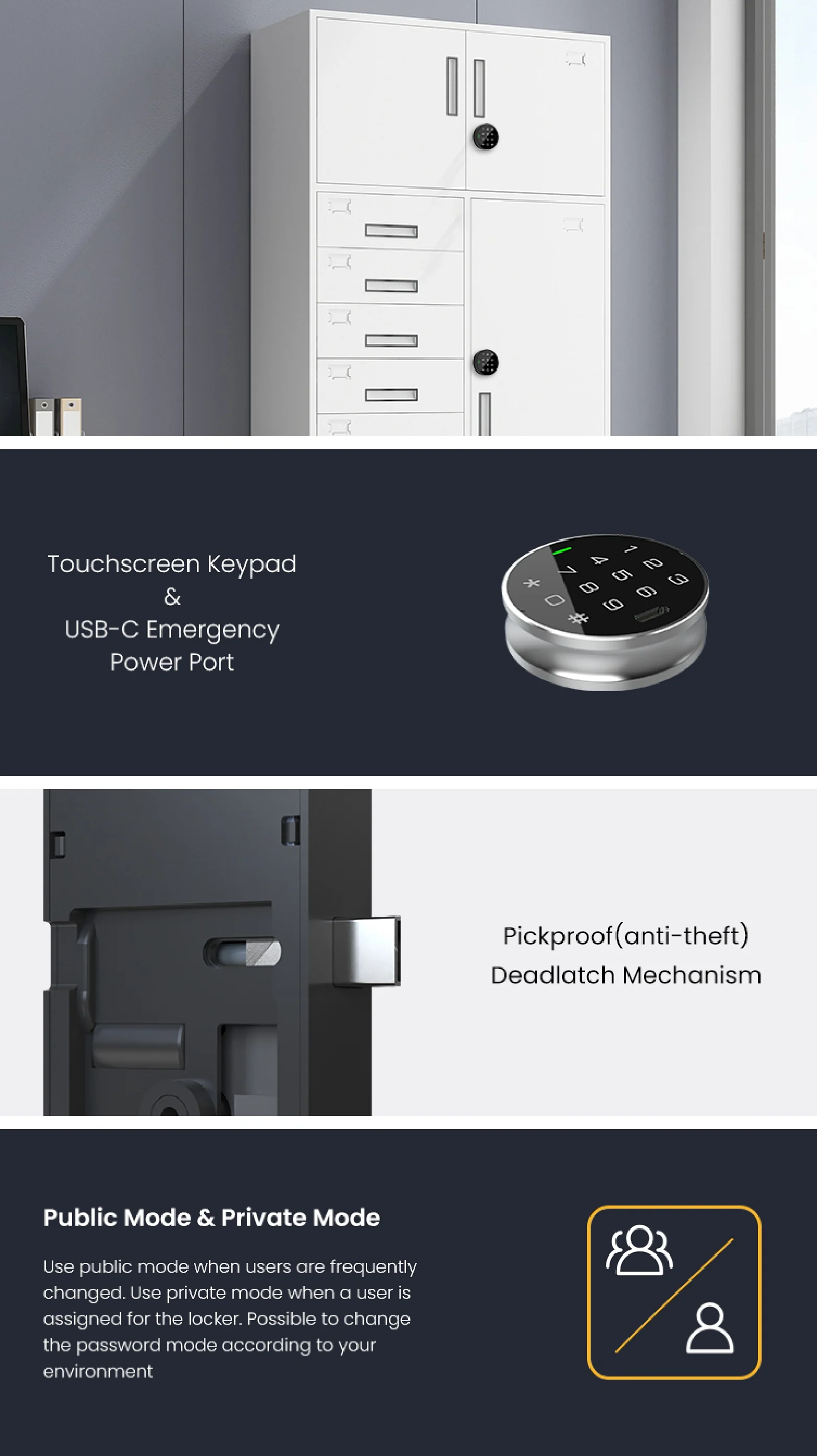 Gopeta E60CT, Smart Locker and Cabinet Lock with Touchscreen, Card & Passcode Access
