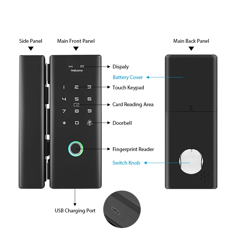 Gopeta, High-Security TTLock Smart Glass Door Lock for Frameless Glass Doors, Fingerprint, App & Passcode