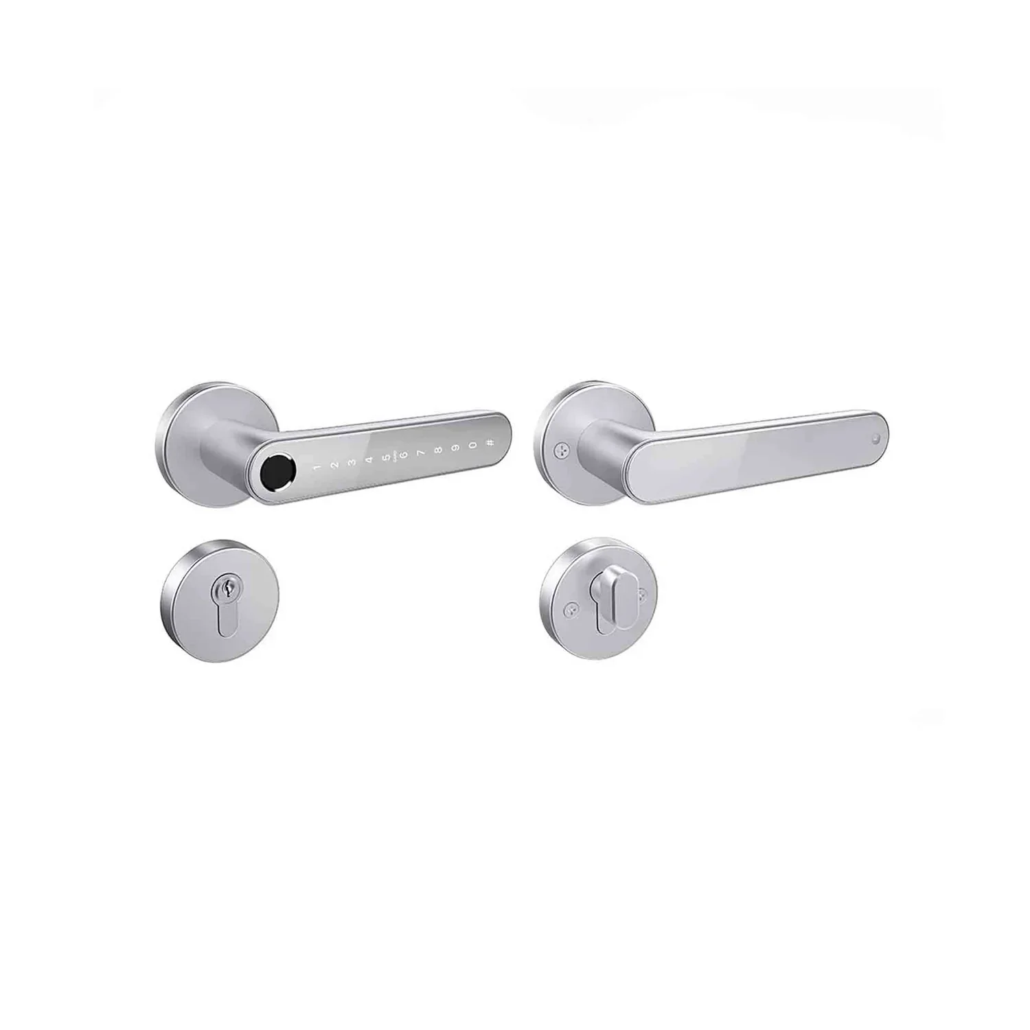 Smart Lock Intelligent Door Handle with Tuya App – Fingerprint, PIN & Card Lock for Wooden Doors (Silver)