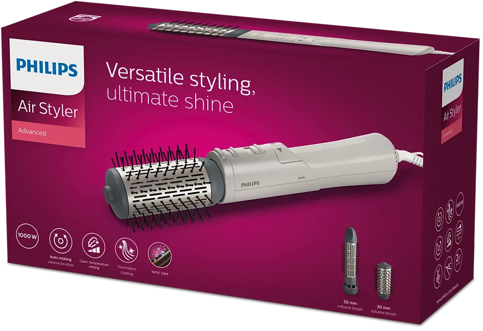 Philips, 7000 Series Air Styler 1000W – Rotating ThermoBrush with Ionic Care, 30mm & 50mm Brushes for Volume & Shine