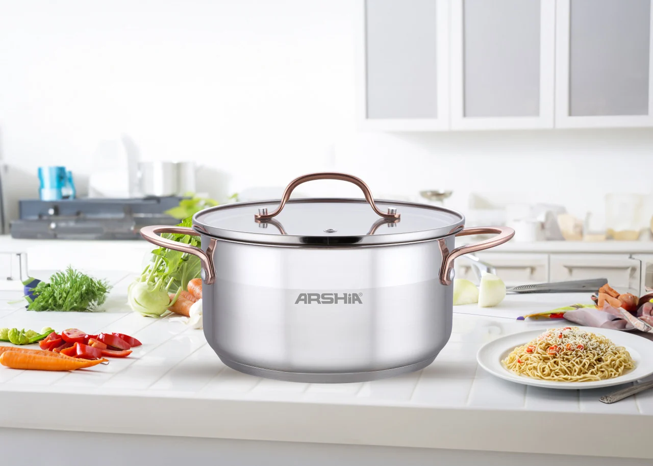 Arshia SS014-2973, 20cm Stainless Steel Casserole With 2 Lids