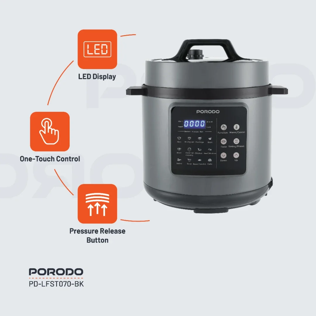 Porodo Lifestyle 1300W Multi-Cuisine Pressure Cooker, 6L – Black