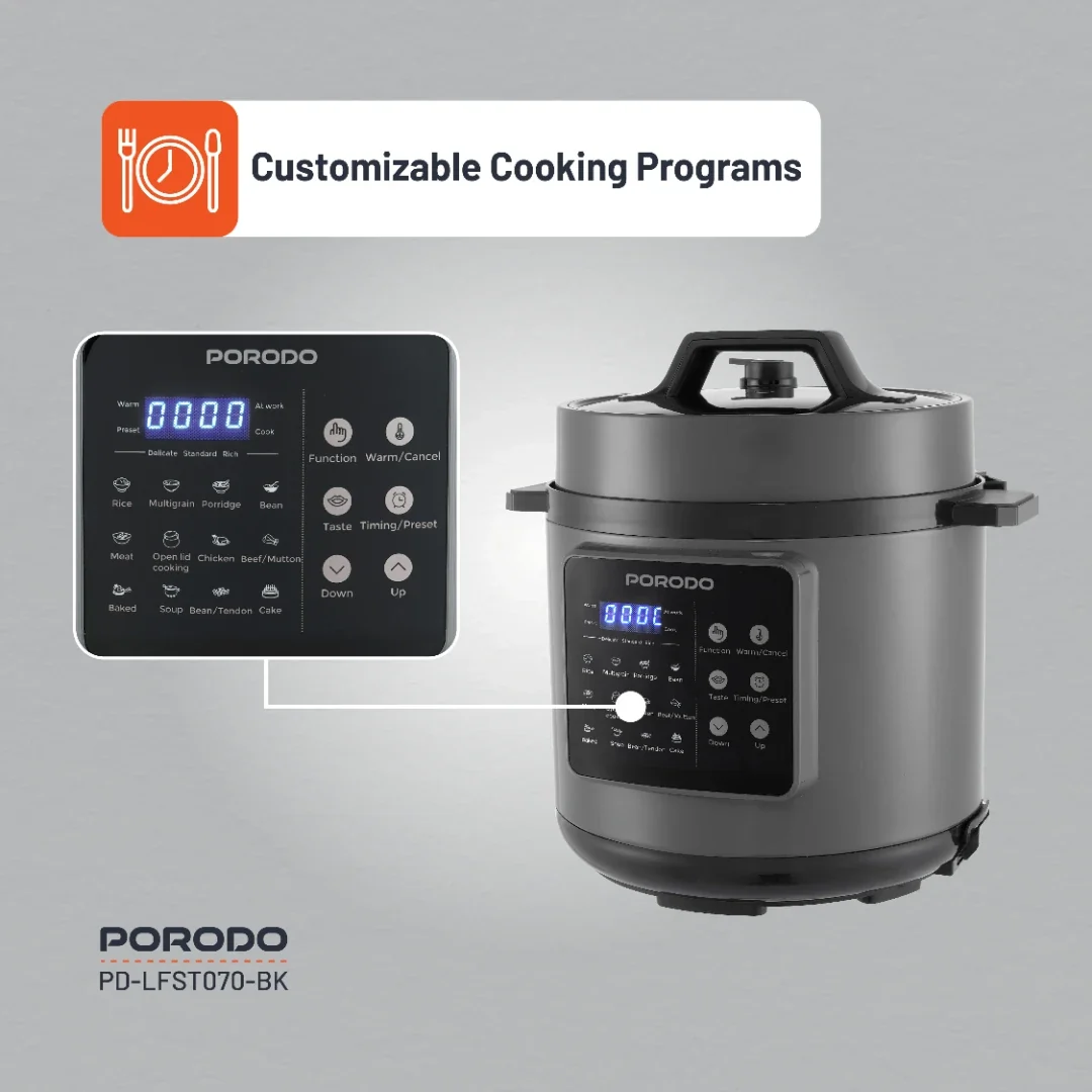Porodo Lifestyle 1300W Multi-Cuisine Pressure Cooker, 6L – Black