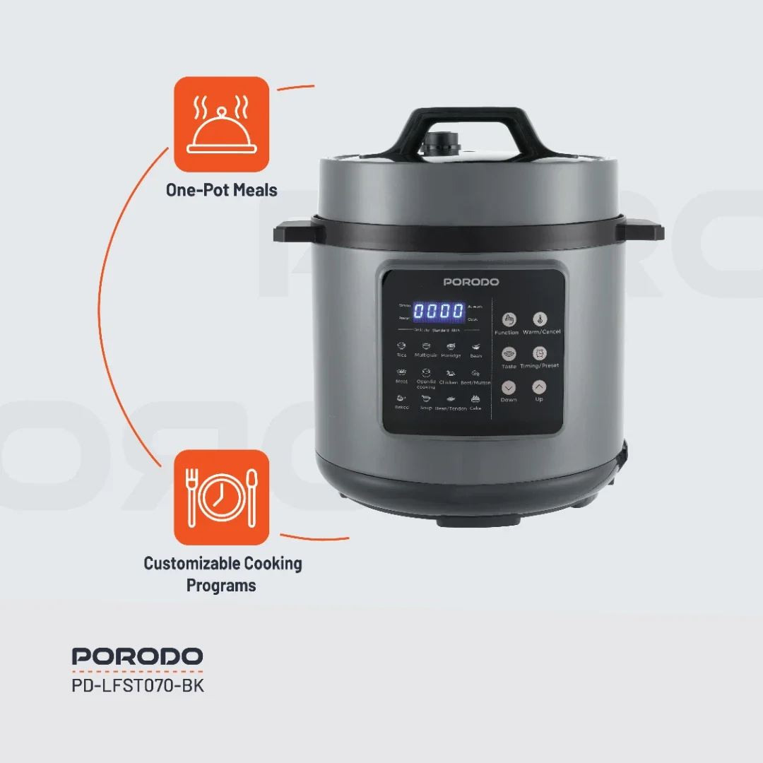 Porodo Lifestyle 1300W Multi-Cuisine Pressure Cooker, 6L – Black