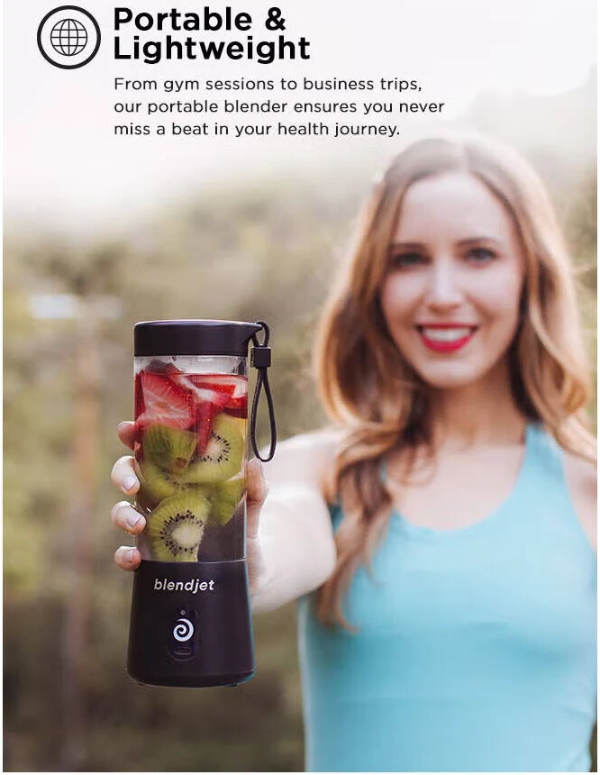 Blendjet V2 Portable Blender 16oz, Smoothie Maker, Fruit Blender, BPA-Free, 475ml, 200W, Sports Bottle, USB-C Rechargeable - Glacier
