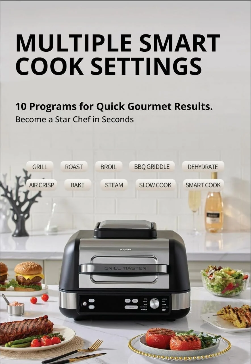 Arshia GM498-3305BS, 10-in-1 Air Fryer Grill Master 1750W – 10L XL Capacity