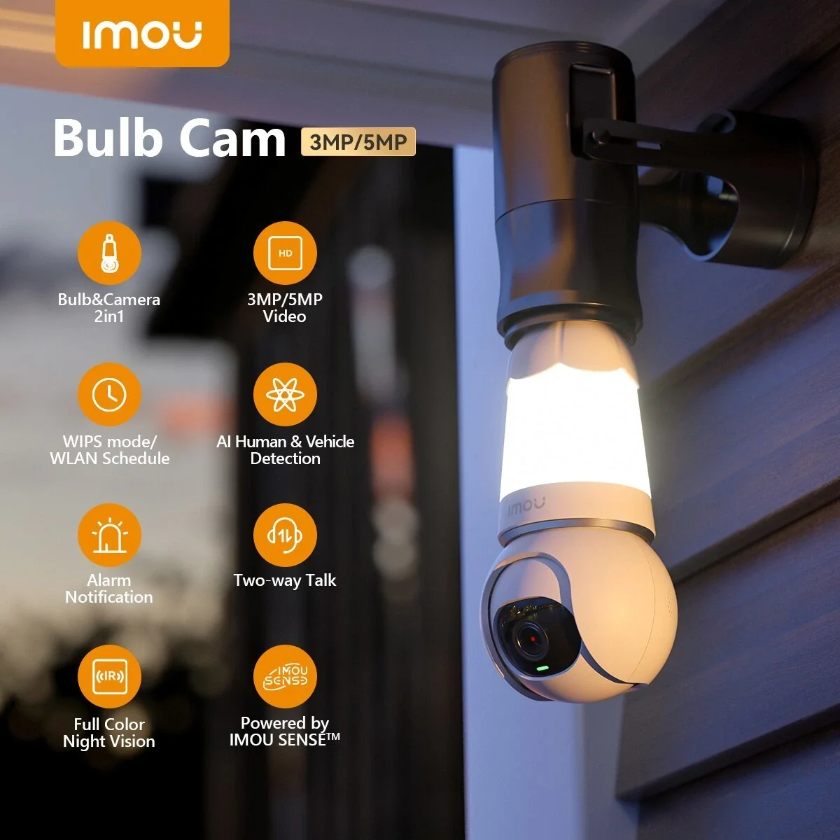Imou 3MP Smart Wi-Fi Pan & Tilt Security Camera with 2.8mm Lens, 350 Lumen Spotlight, Night Vision up to 25m, Human & Vehicle Detection, Two-Way Audio, ONVIF Support, White