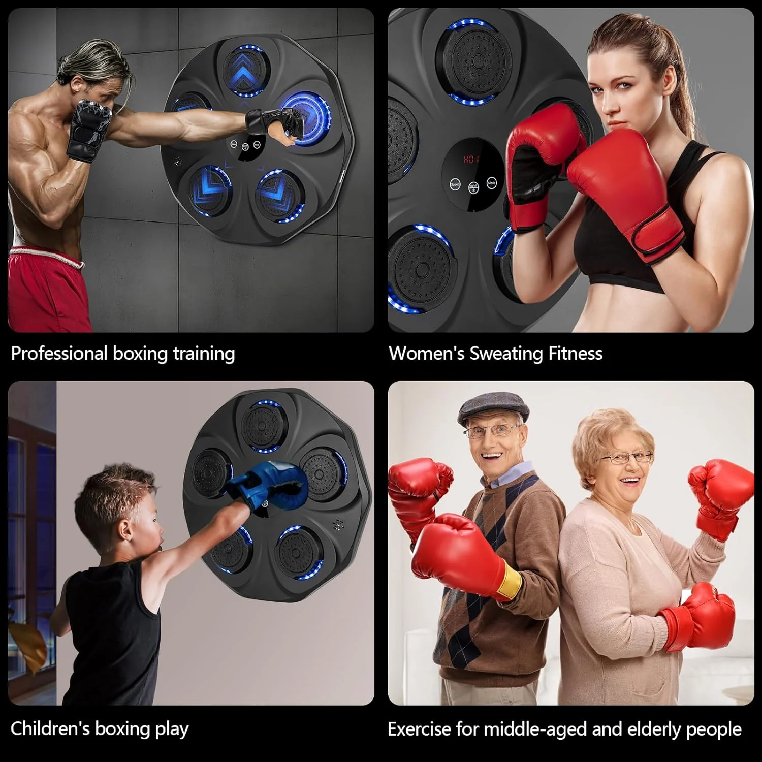 Black Bull Music Boxing Machine, Rechargeable Boxing Equipment, Home Smart Boxing Target Workout Machine Digital Boxing for Kids and Adults