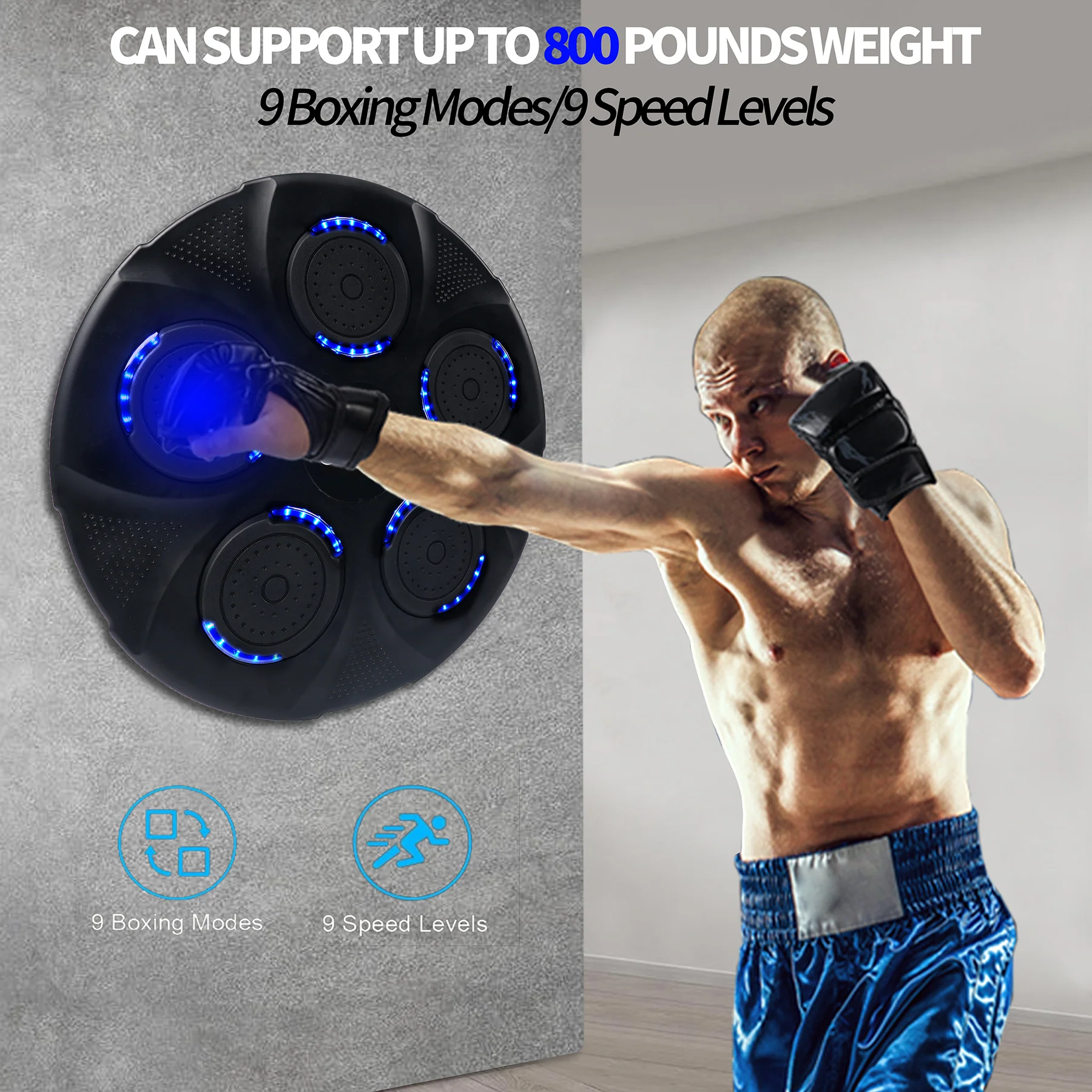 Black Bull Music Boxing Machine, Rechargeable Boxing Equipment, Home Smart Boxing Target Workout Machine Digital Boxing for Kids and Adults
