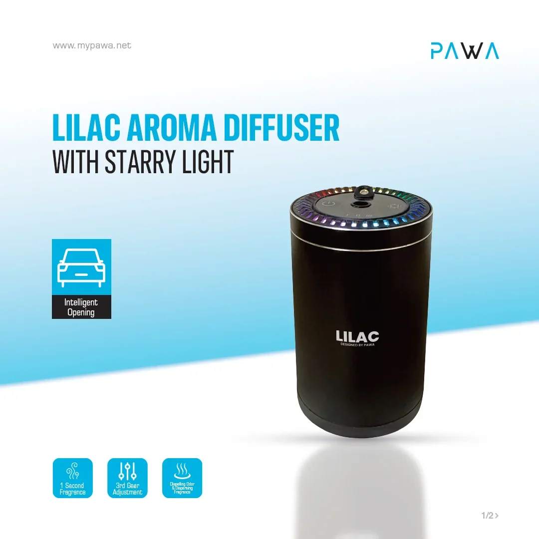 Pawa, Lilac Aroma Diffuser with Starry Light - Black