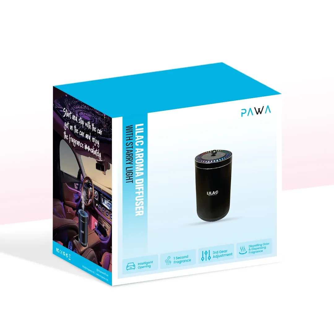 Pawa, Lilac Aroma Diffuser with Starry Light - Black