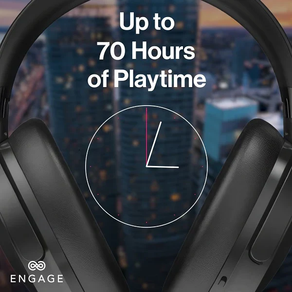 Engage Over-Ear Wireless Hybrid ANC Headphones – Dual Drivers, 70H Playtime, Transparency Mode