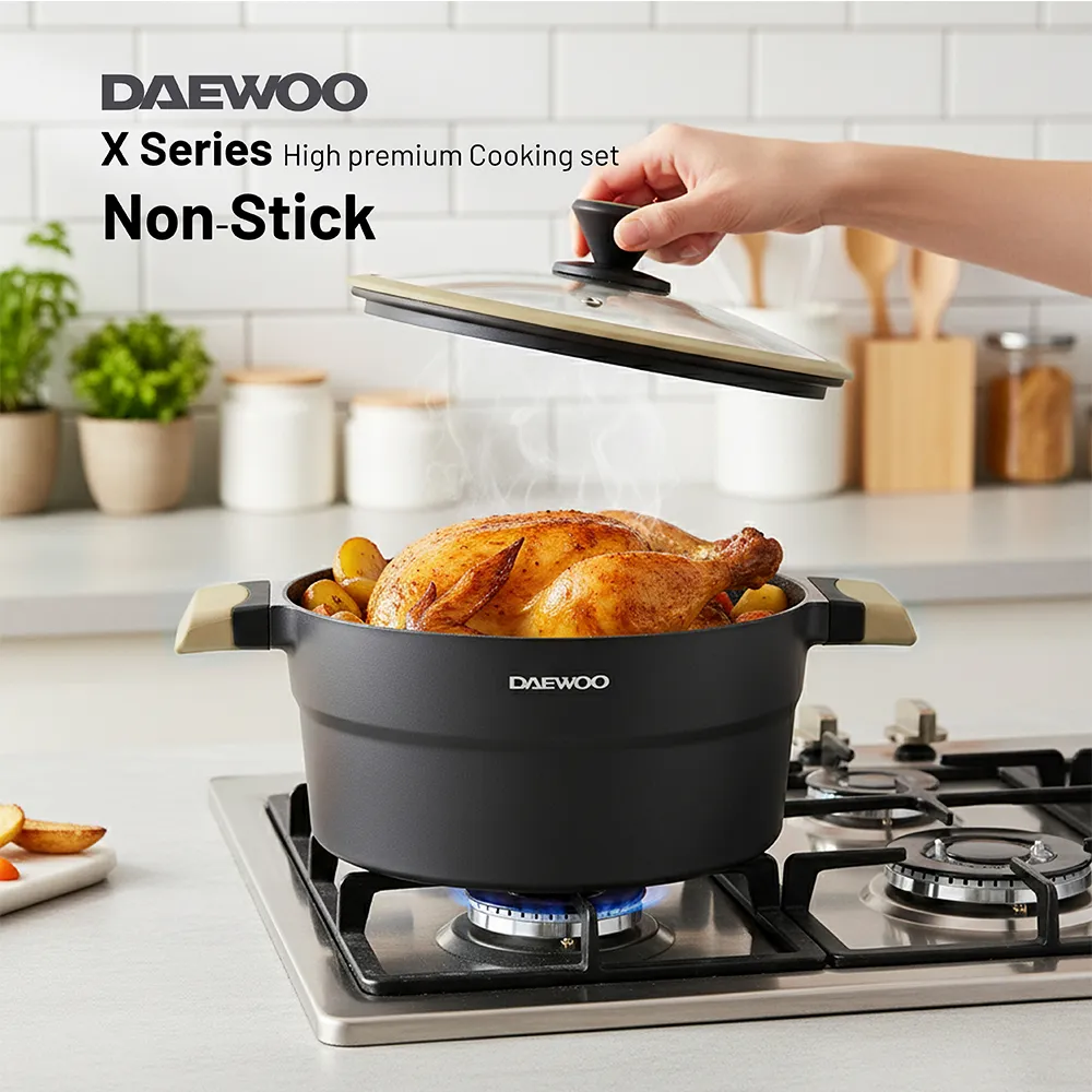 Daewoo 28 cm Shallow Granite Casserole with Lid - Black & Brwon