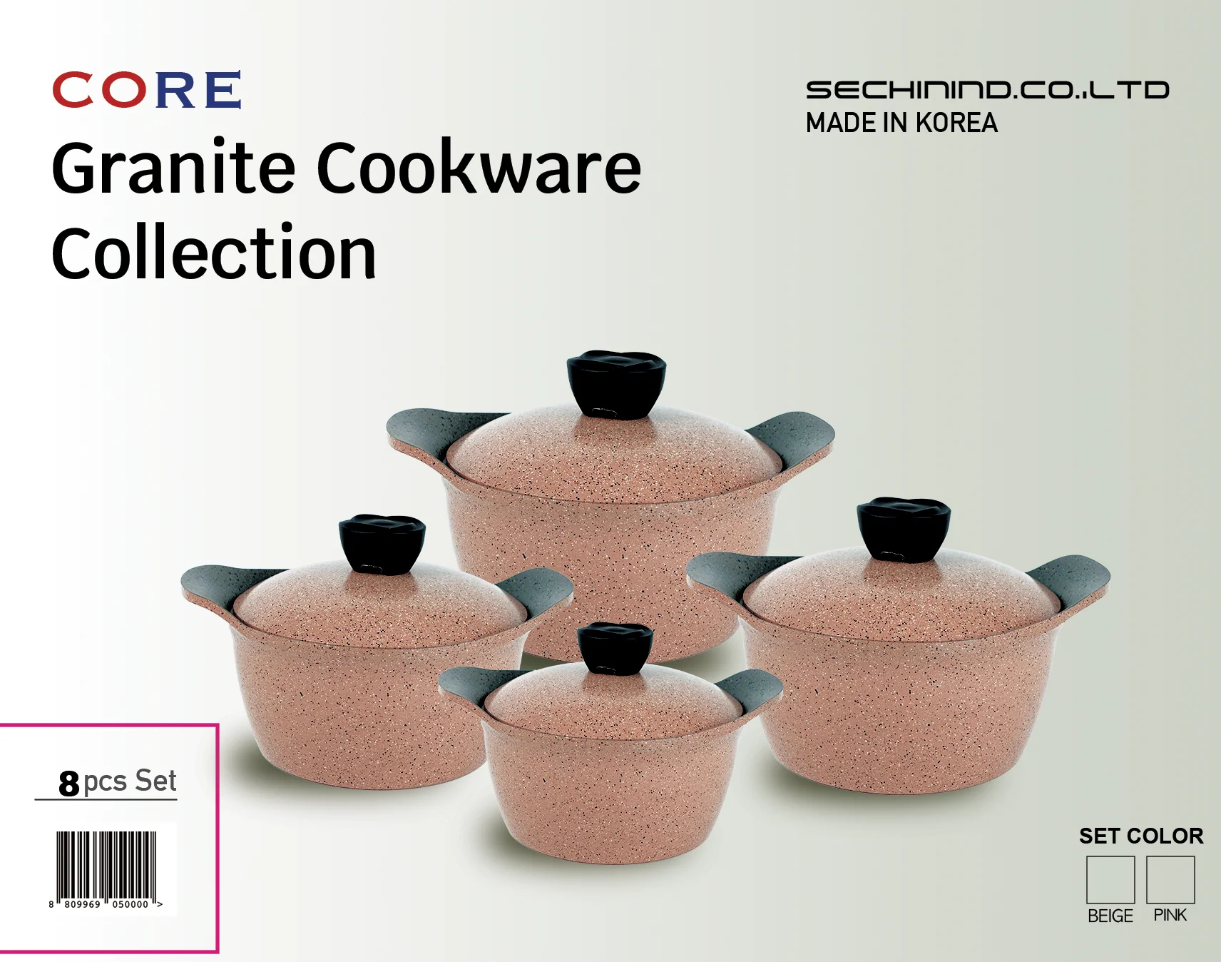 Core Granite Cookware Collection 8 Pcs Set 32+28+24+20cm