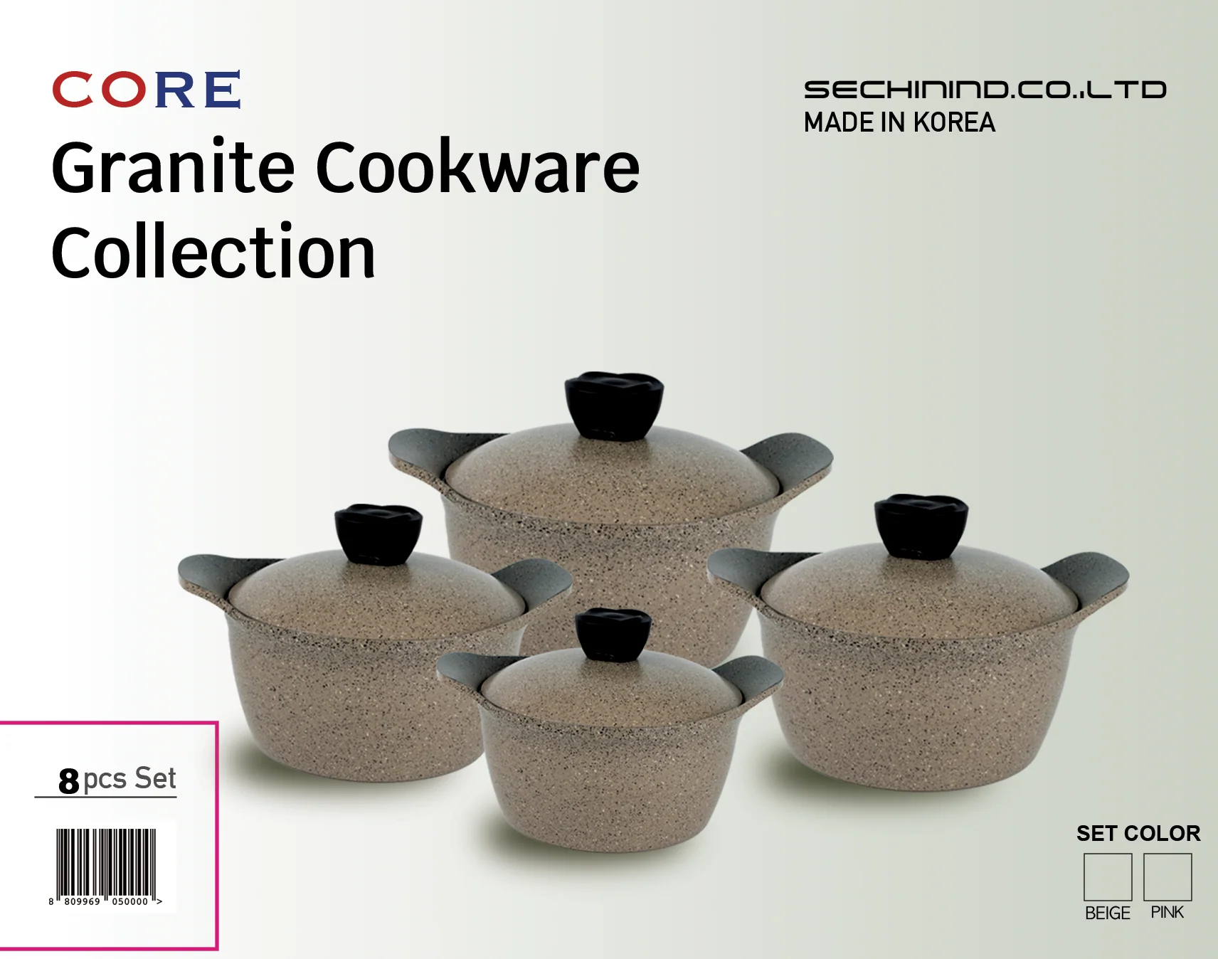 Core Granite Cookware Collection 8 Pcs Set 32+28+24+20cm