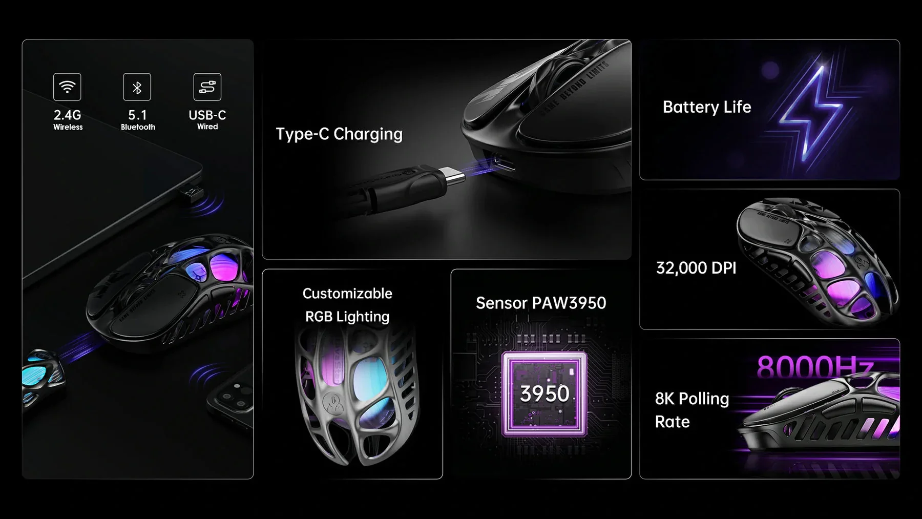 GravaStar Mercury X Pro Wireless Gaming Mouse - Interstellar Silver
