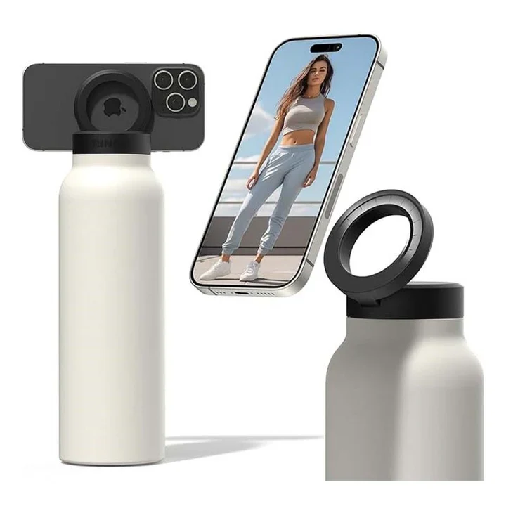 RINGO Water Bottle, 32 Oz/1 L, MagSafe Screw Lid MagSafe Booster Ring, Ivory