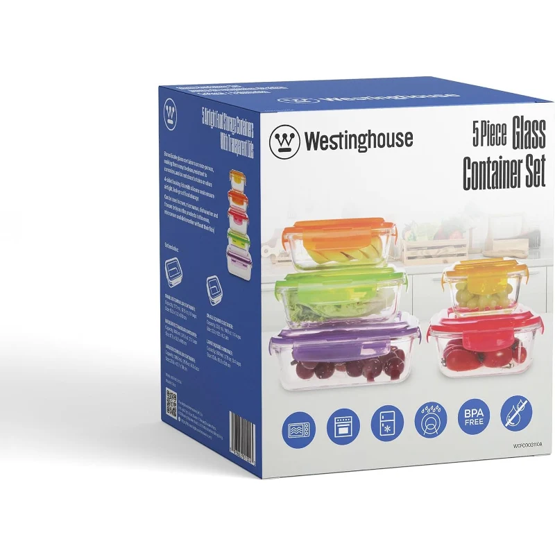Westinghouse, Glass Storage Set, Multicolor Lids, Set of 5
