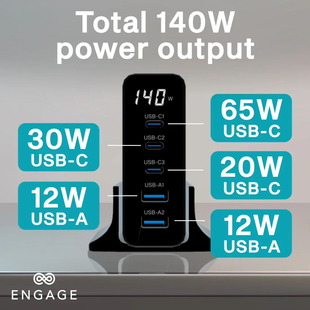 Engage, 5-Port Desktop USB Hub/Charger (140W)