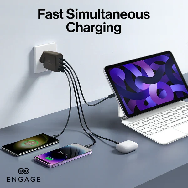 Engage, Power Adapter with Interchangeable UK/EU Plug & 4 Ports (100W)