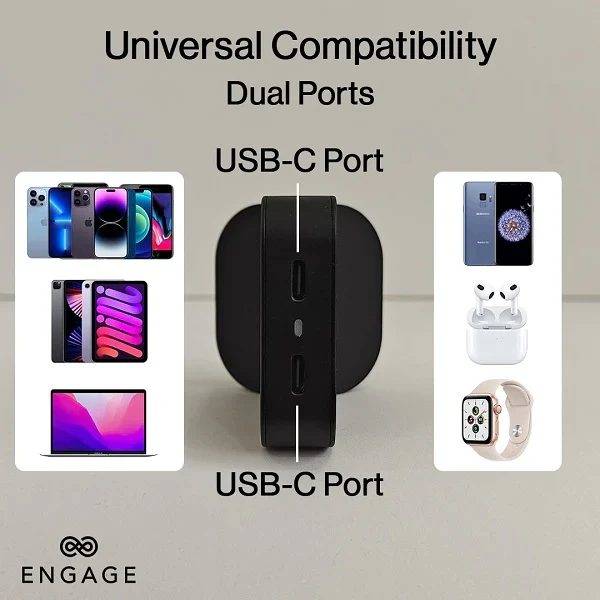 Engage, Foldable Dual USB-C Power Adapter (65W)
