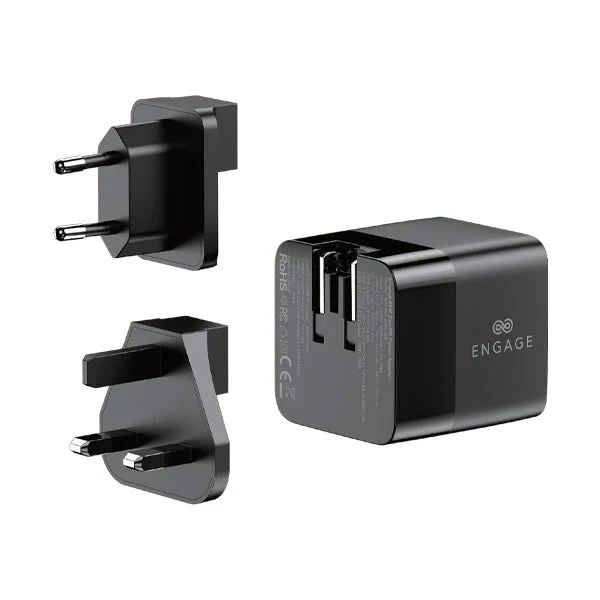 Engage, Dual Port USB-C + USB-A GaN Power Adapter (65W) with USB-C Cable