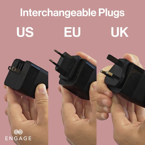 Engage, Dual Port USB-C + USB-A GaN Power Adapter (65W) with USB-C Cable