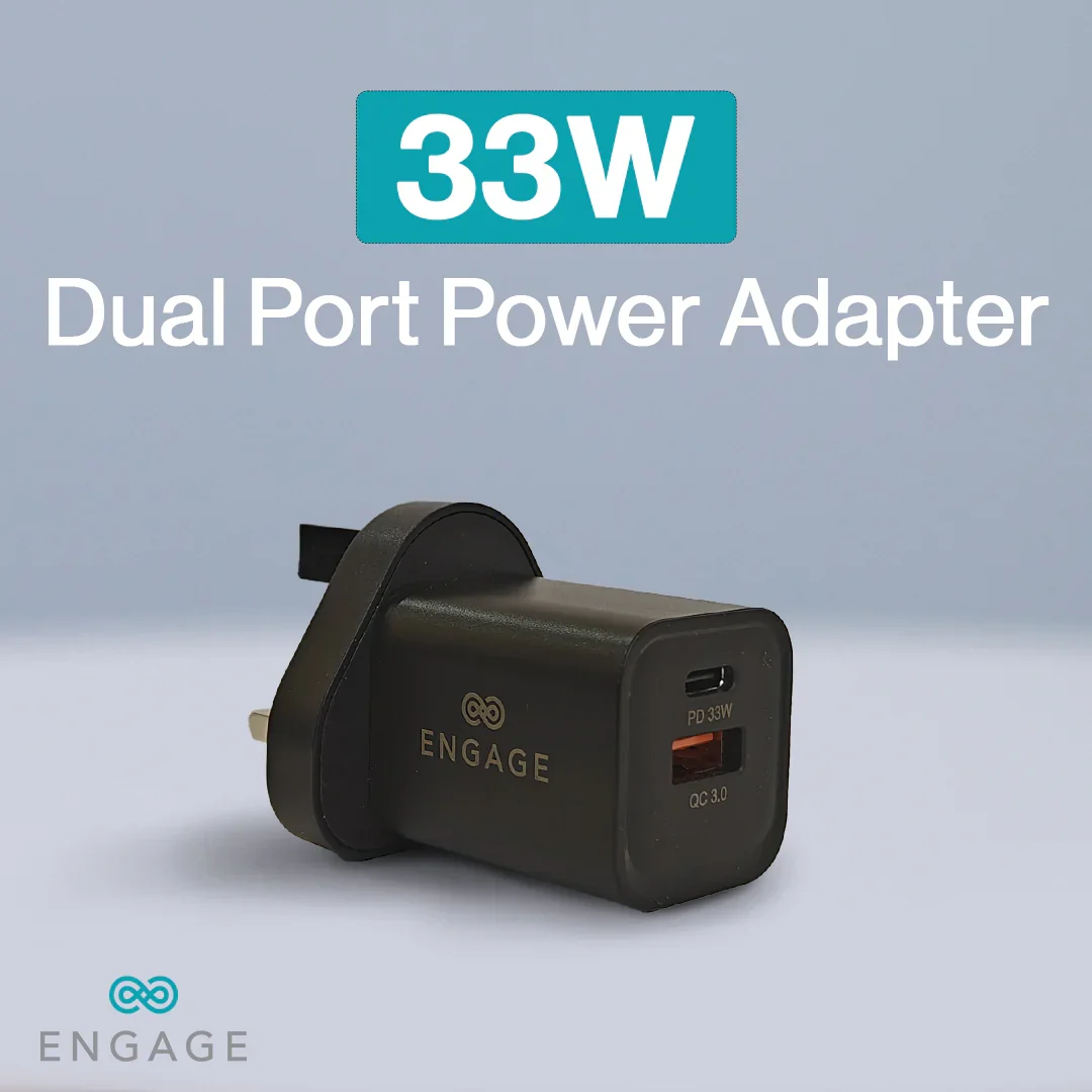 Engage, Dual Port Quick Power Adapter/Charger (33W) – Black