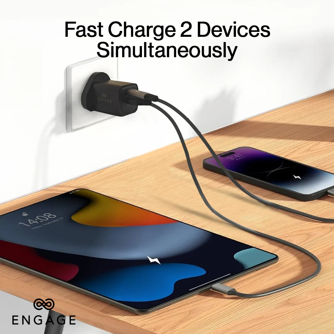 Engage, Dual Port Quick Power Adapter/Charger (33W) – Black