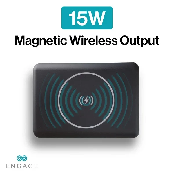 Engage, Compact Wireless Magnetic Power Bank (10000mAh) with USB-C Cable & LED Display (45W)