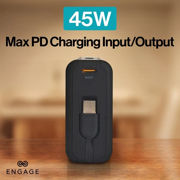 Engage, Compact Wireless Magnetic Power Bank (10000mAh) with USB-C Cable & LED Display (45W)