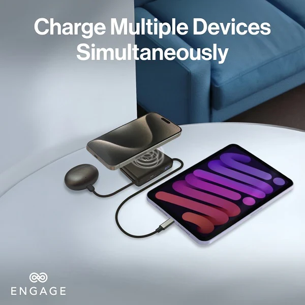 Engage, Compact Wireless Magnetic Power Bank (10000mAh) with USB-C Cable & LED Display (45W)