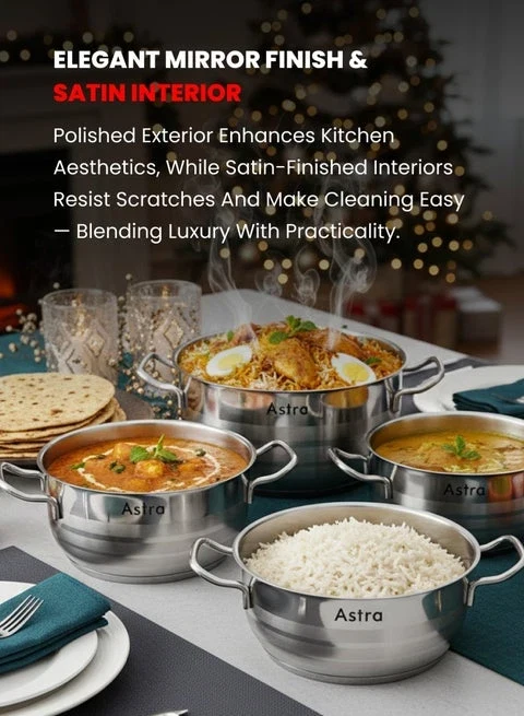 ASTRA ASTRA 9 Piece 18/10 Stainless Steel Cookware Set (24, 24, 20, 16 cm Casserole and 24 cm Pan) - Turkey