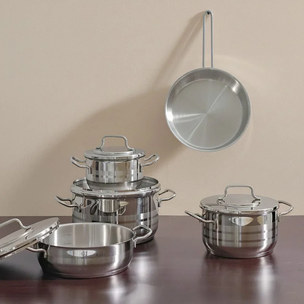 ASTRA ASTRA 9 Piece 18/10 Stainless Steel Cookware Set (24, 24, 20, 16 cm Casserole and 24 cm Pan) - Turkey