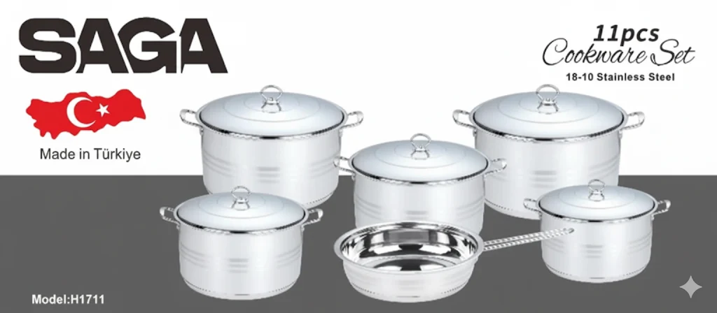 Saga H1711 Stainless Steel Cookware Set - 11 Pcs 