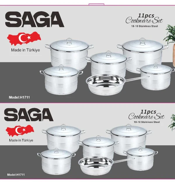 Saga H1711 Stainless Steel Cookware Set - 11 Pcs