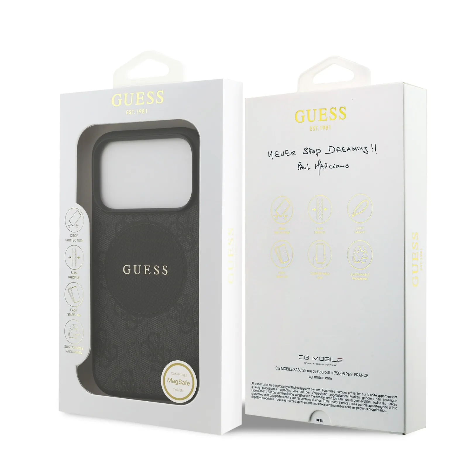 Guess, MagSafe 4G PU Leather Case with Round Patch & Classic Logo, iPhone 17 Pro