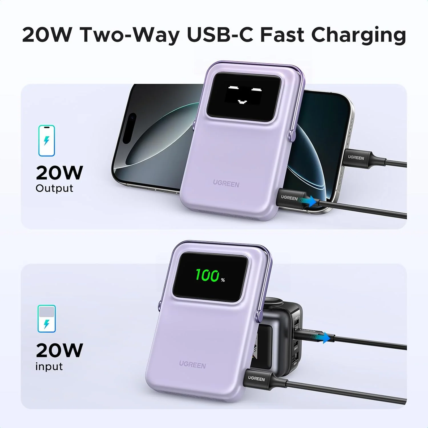 UGREEN 45328, Uno Magnetic Wireless Power Bank 10000mAh 20W - Purple