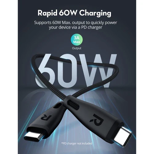 RavPower RP-CB1037B, Type-C Cable, 60W, 1.2m (Black)