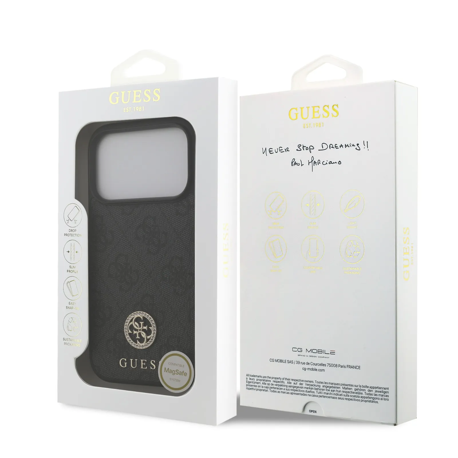 Guess, MagSafe 4G PU Leather Case with Classic & Strass Logo, iPhone 17 Pro